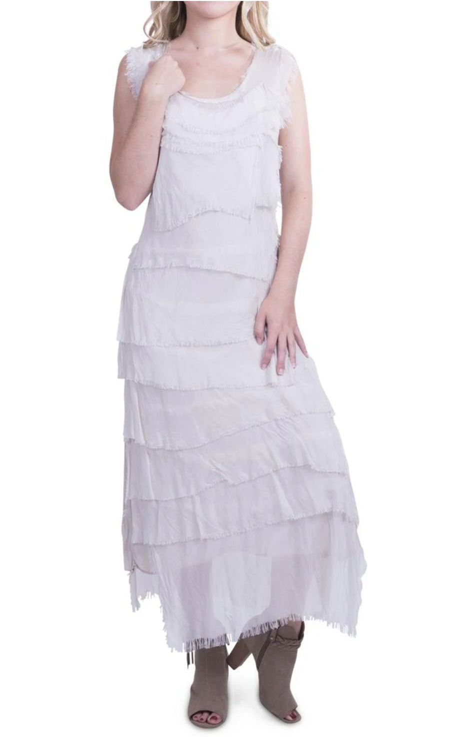 fitted lace wedding dress Cream Silk Tiered Maxi Dress