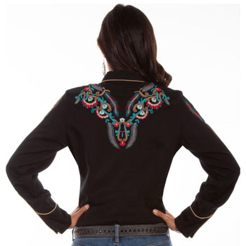 Embroidered Western Shirt - Black - TSY27