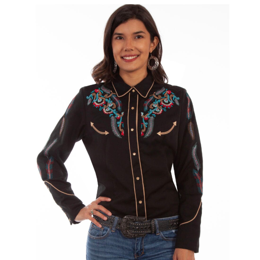Embroidered Western Shirt - Black - TSY27