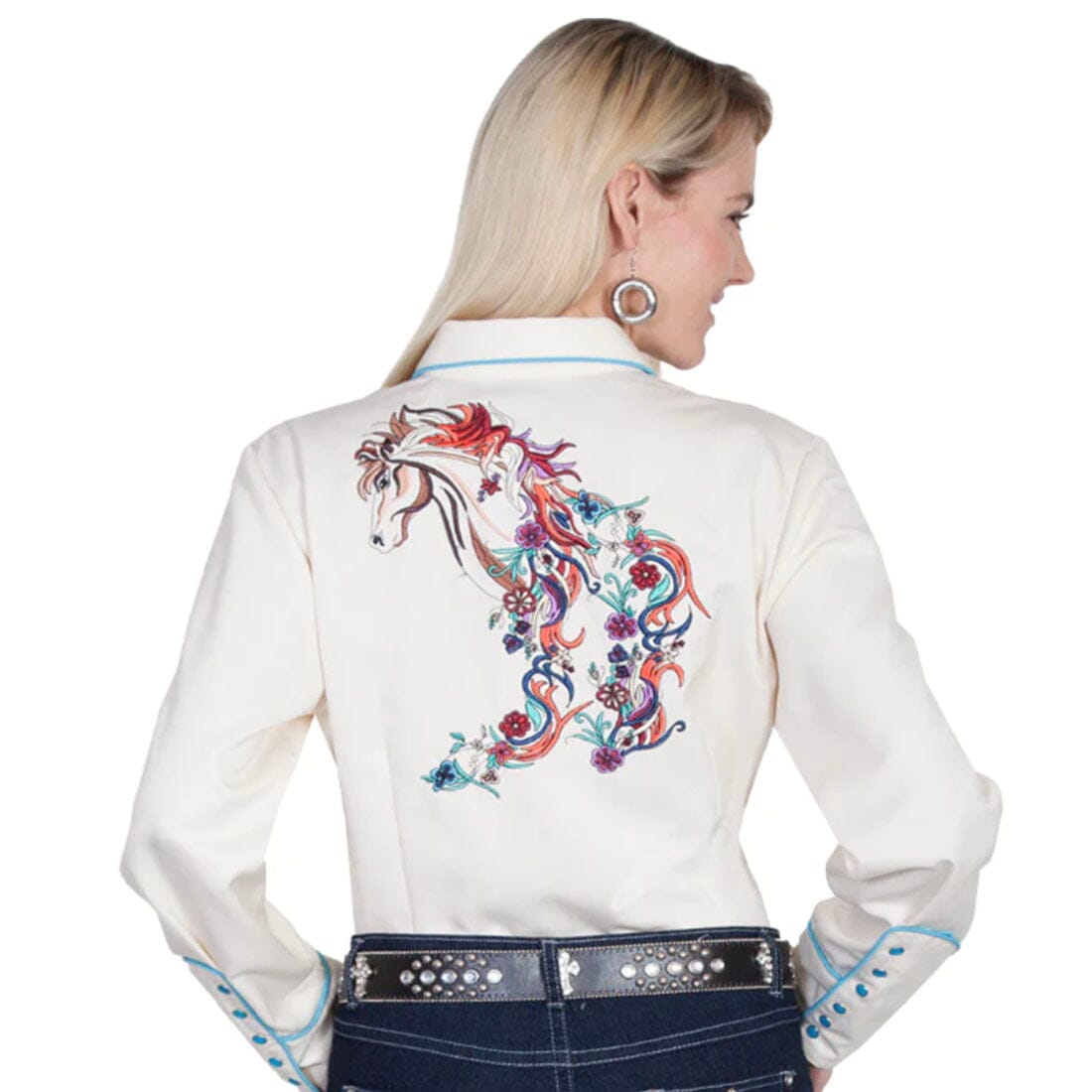 Embroidered Western Shirt - Cream - TSY28