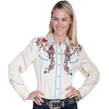 Embroidered Western Shirt - Cream - TSY28
