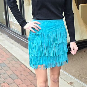 Fringed Suede Skirt - Turquoise - Scully - KSY7
