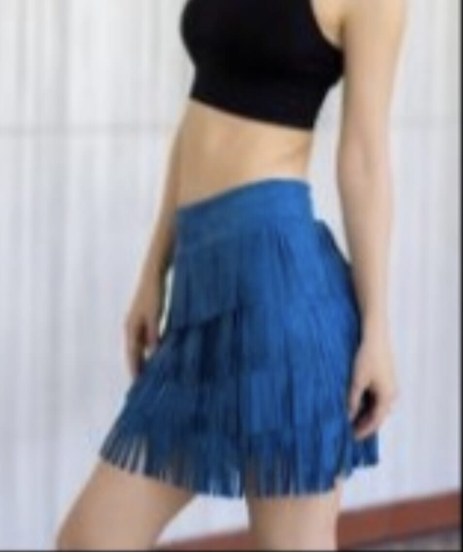 Indigo Fringe Faux Suede Skirt 7006BL