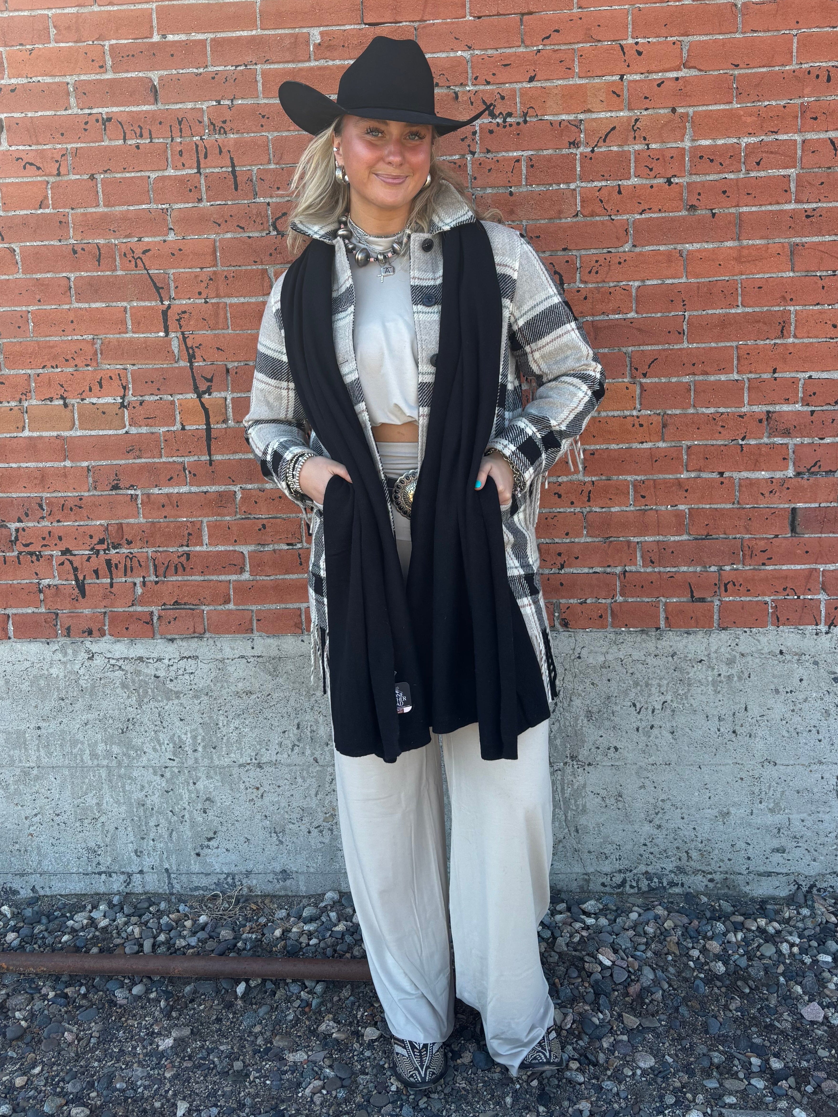 Jolene Black/Tan Plaid Fringe Jacket - Pendleton - TF682 – STONE