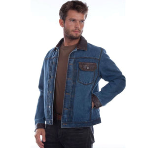 Leather Trimmed Jacket - Denim - Scully - JSY43