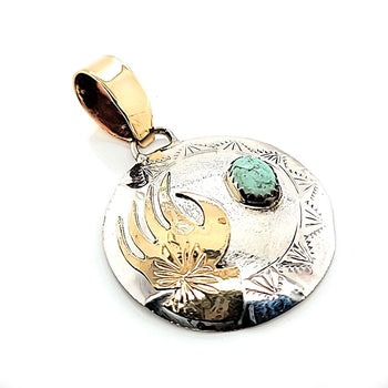 Brass on Sterling Silver Pendant with Turquoise- PN57-F