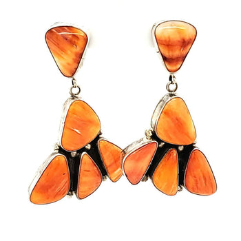(E) Orange Spiny Oyster Cluster Earrings - EAR307