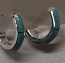 1" Turquoise Inlaid/Sterling Hoop Earring - PDDT145
