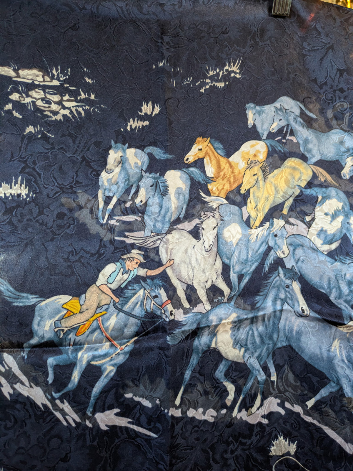 Stampede Navy Silk Scarf - SCWT-LNS