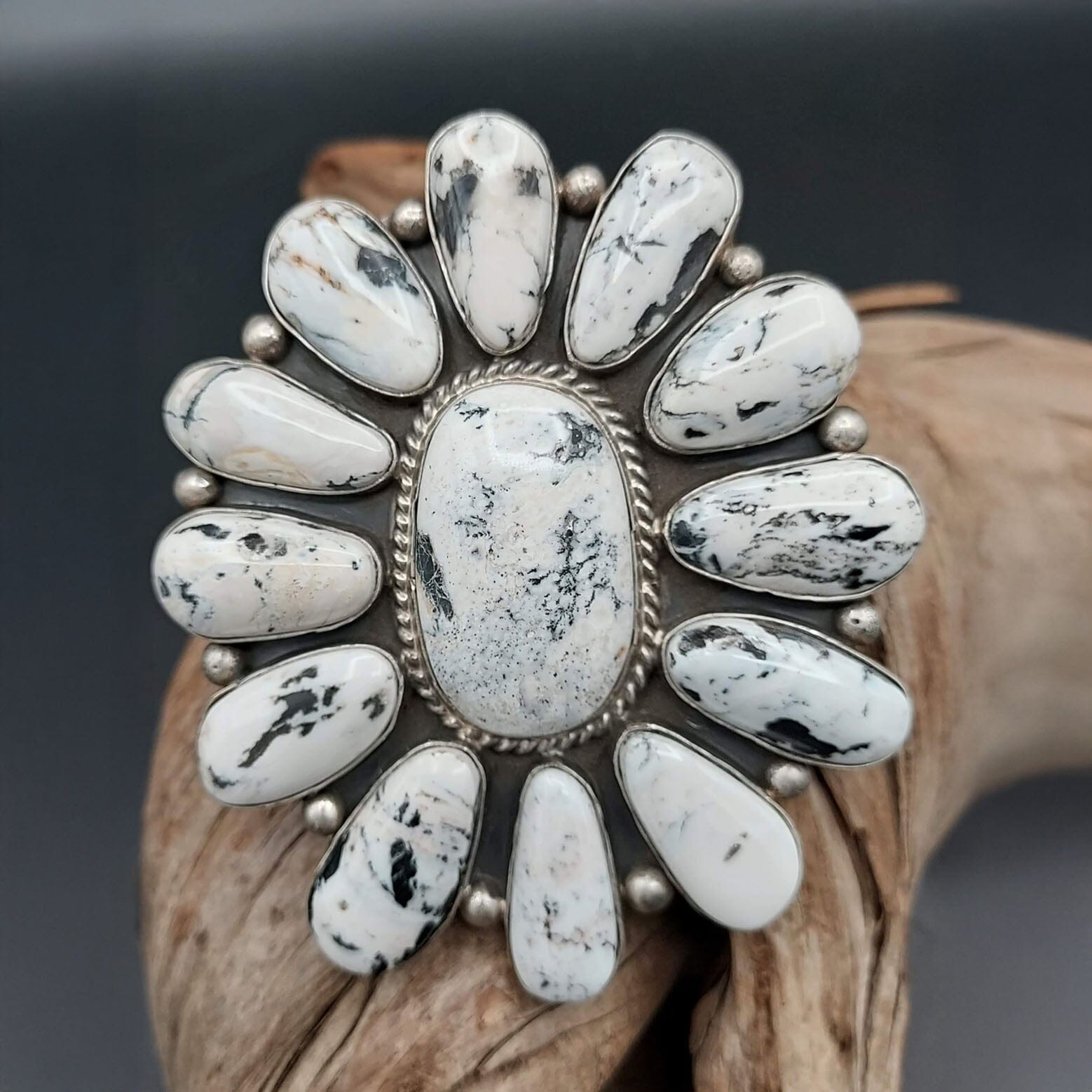 13-Stone White Buffalo Cluster Ring – Size 9 - R276 – STONE