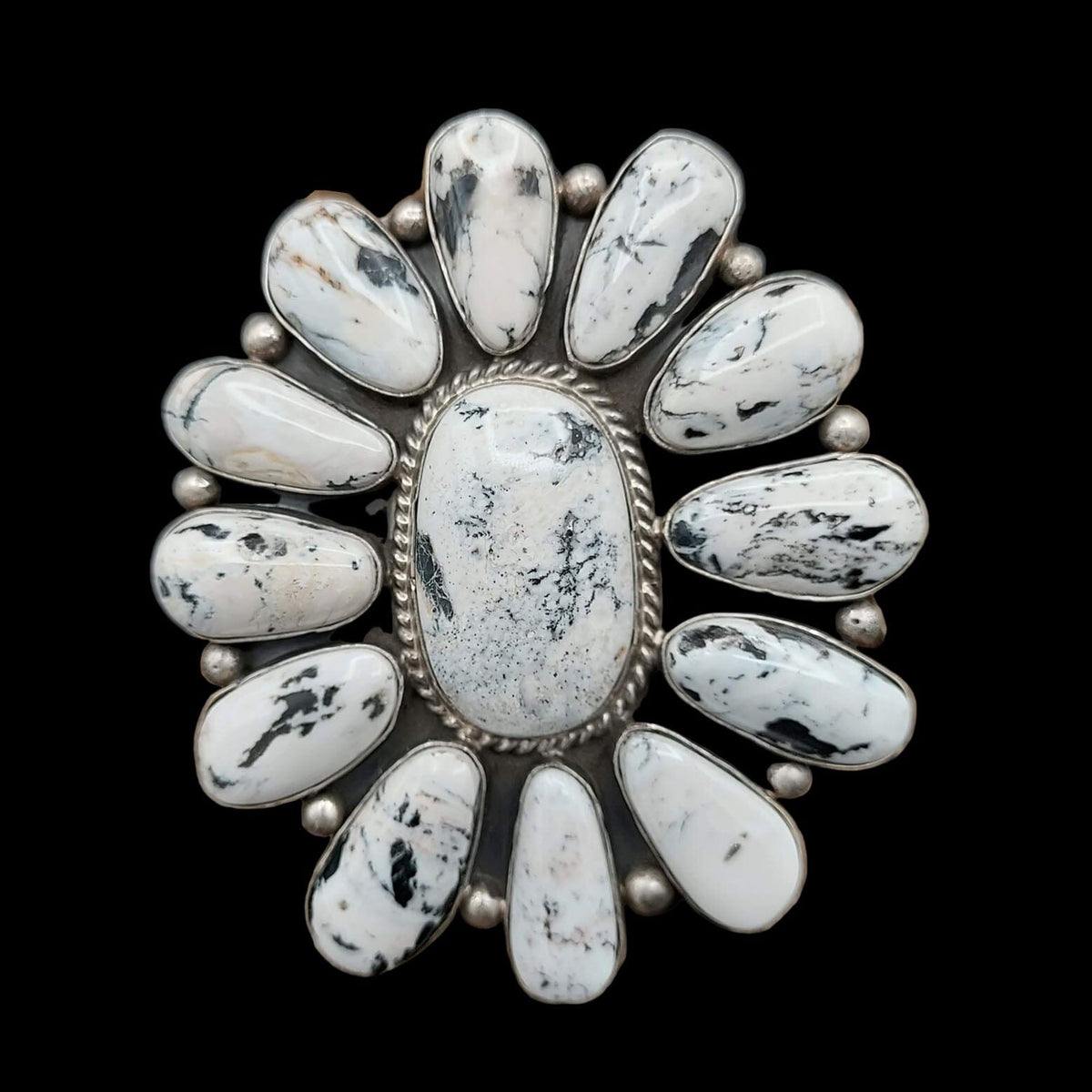 13-Stone White Buffalo Cluster Ring – Size 9 - R276