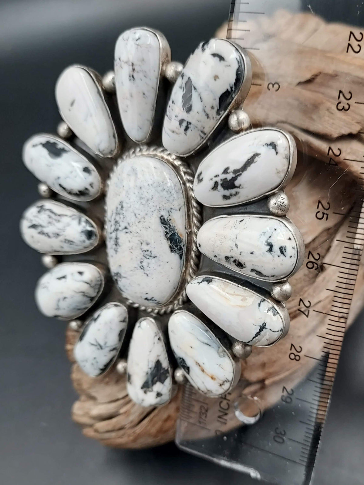 13-Stone White Buffalo Cluster Ring – Size 9 - R276