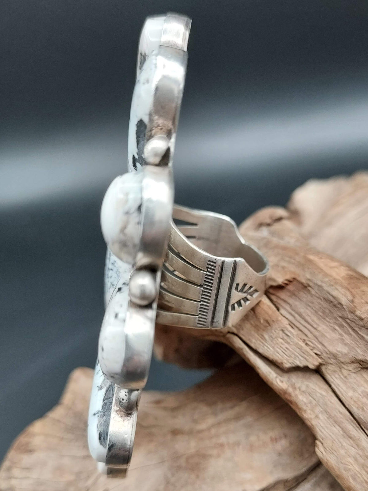 13-Stone White Buffalo Cluster Ring – Size 9 - R276