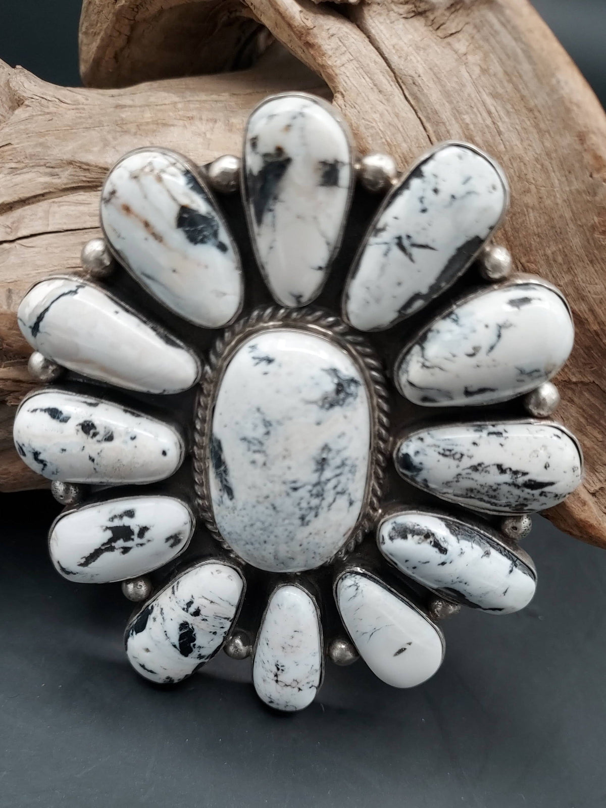 13-Stone White Buffalo Cluster Ring – Size 9 - R276