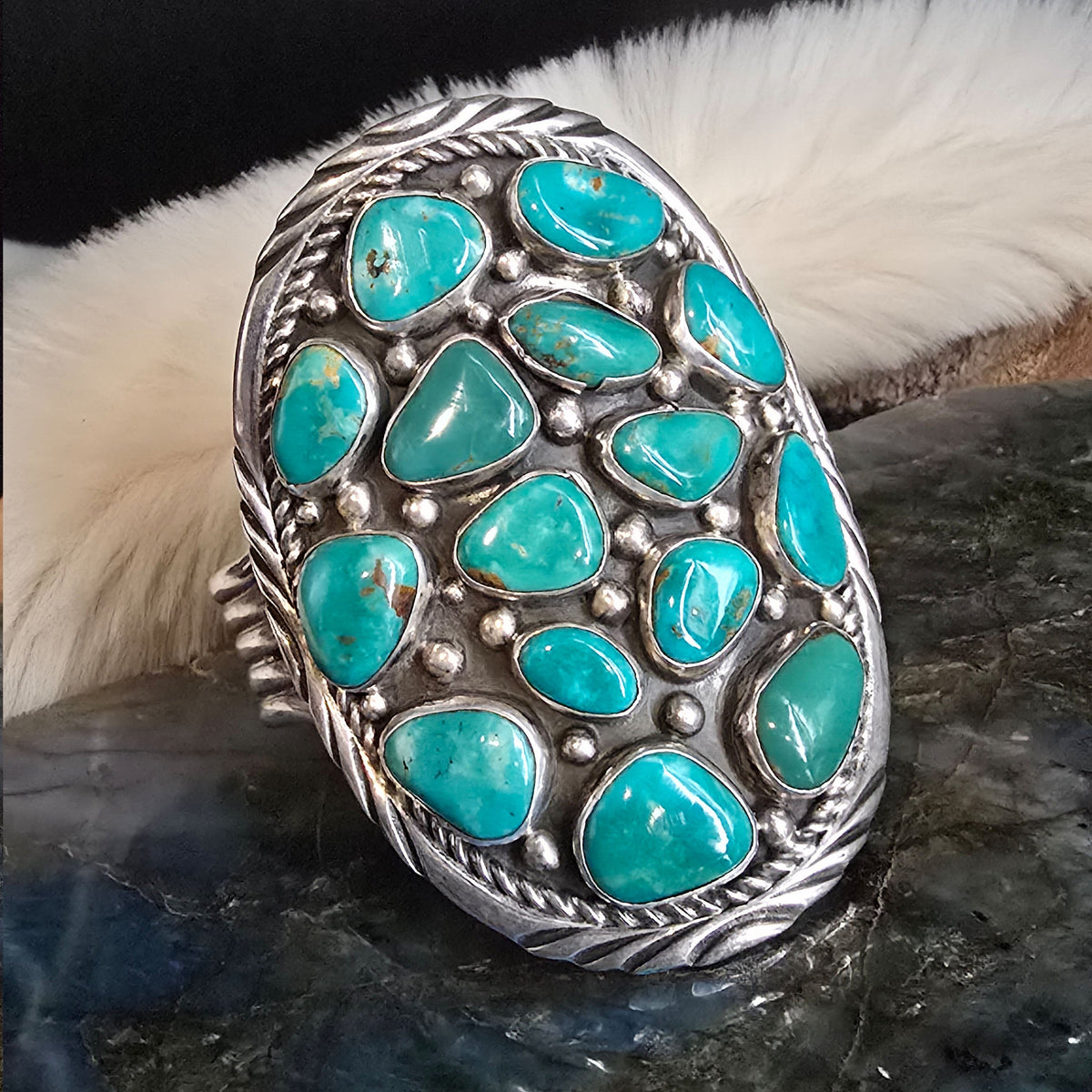 15-Stone Green Turquoise Cuff - CYS1