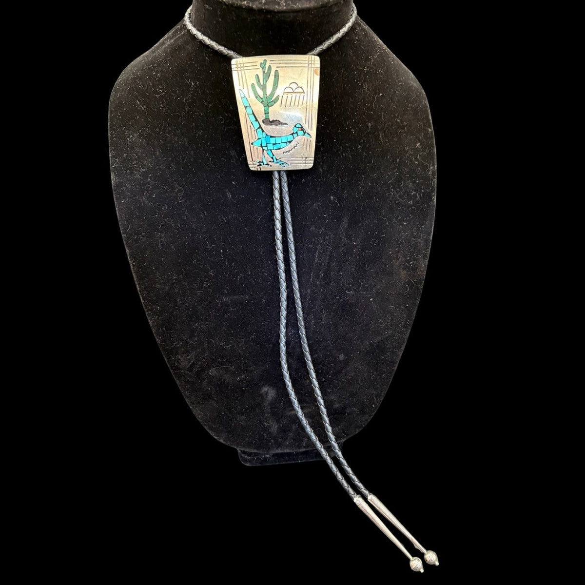 Sterling Rectangle Bolo w/ Bird and Cactus Inlay - BMH40