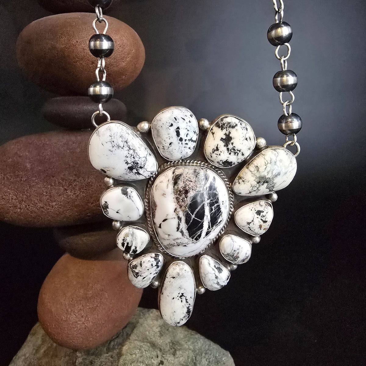 20" White Buffalo & Sterling Pearls - G. James - N371