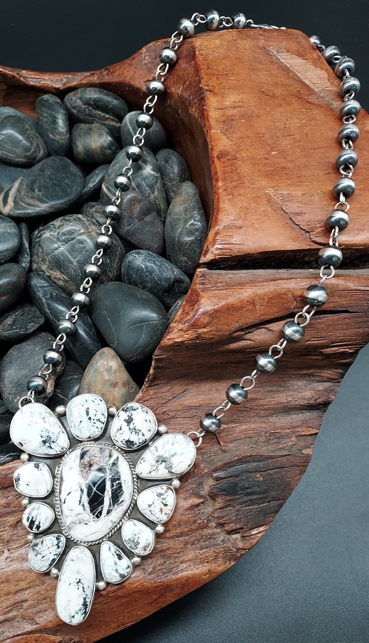 20" White Buffalo & Sterling Pearls - G. James - N371