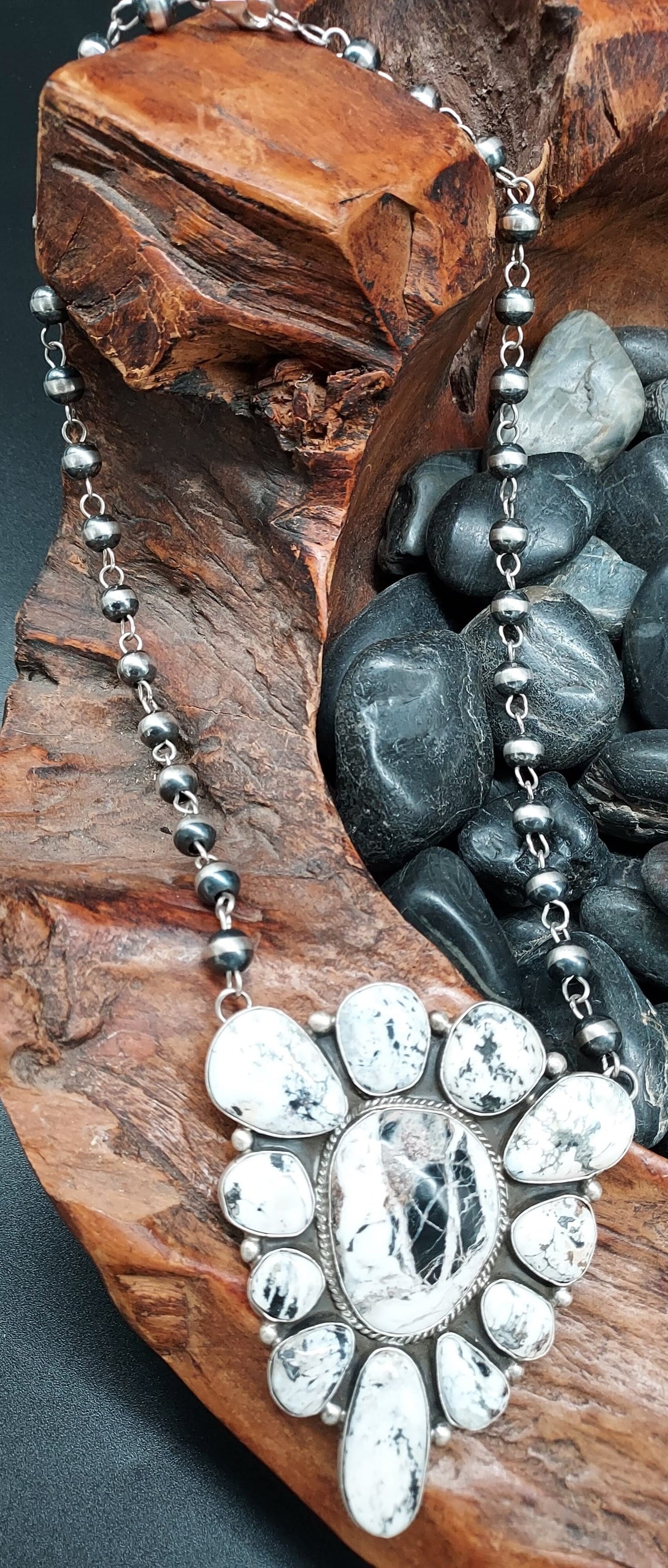 20" White Buffalo & Sterling Pearls - G. James - N371