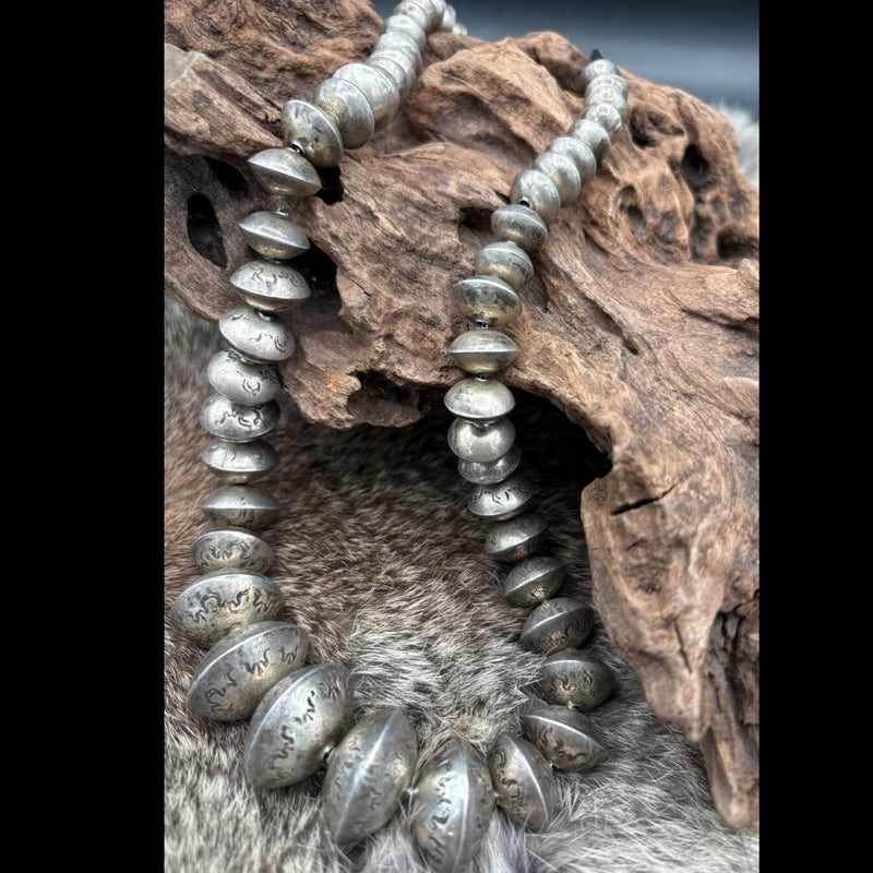 22.5" Vintage Sterling Stamped Disc Bead Necklace - NMH80