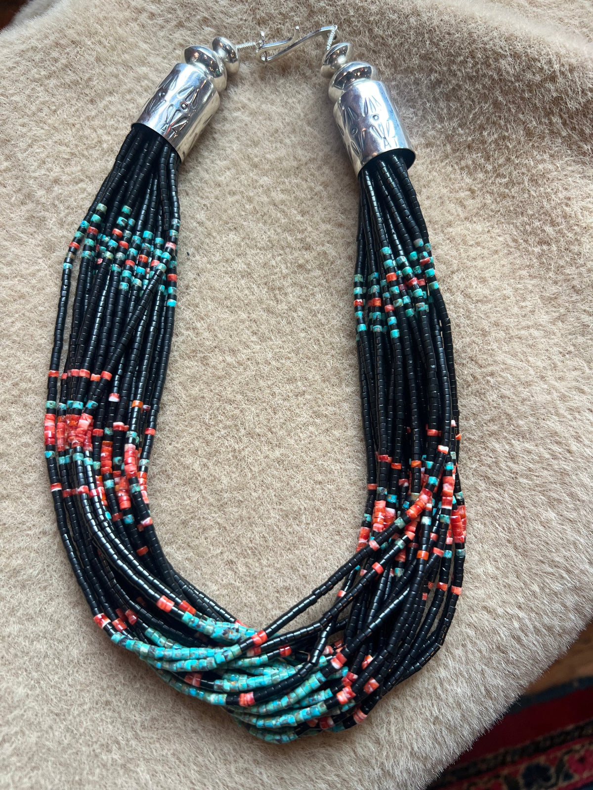 23 Strand Onyx/Turq/Spiny Oyster Necklace - NMT6