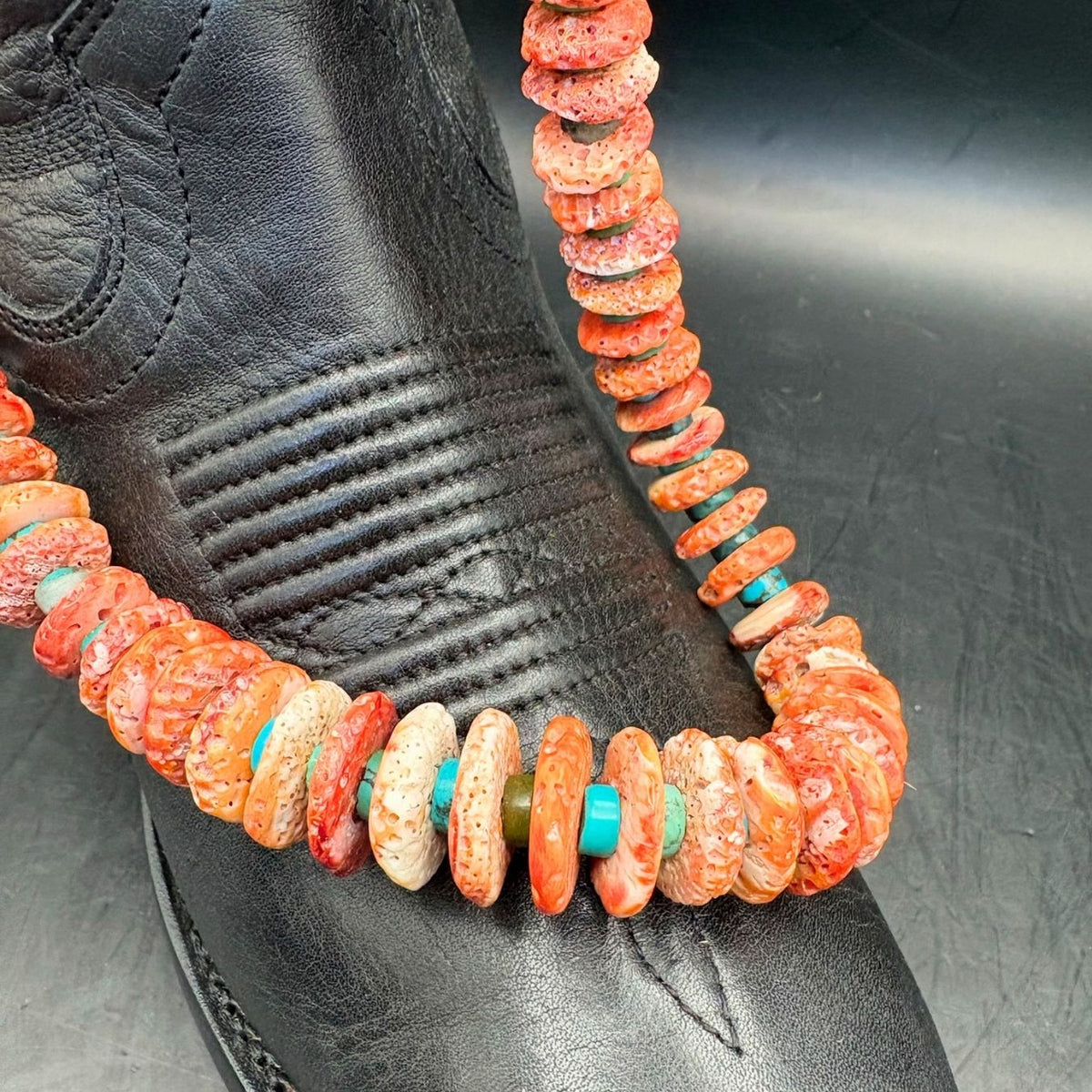 Spiny Oyster and Turquoise Heishi Necklace - NMH66