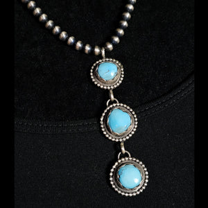 3-Stone Turquoise Necklace w/Sterling Pearls - NSW33