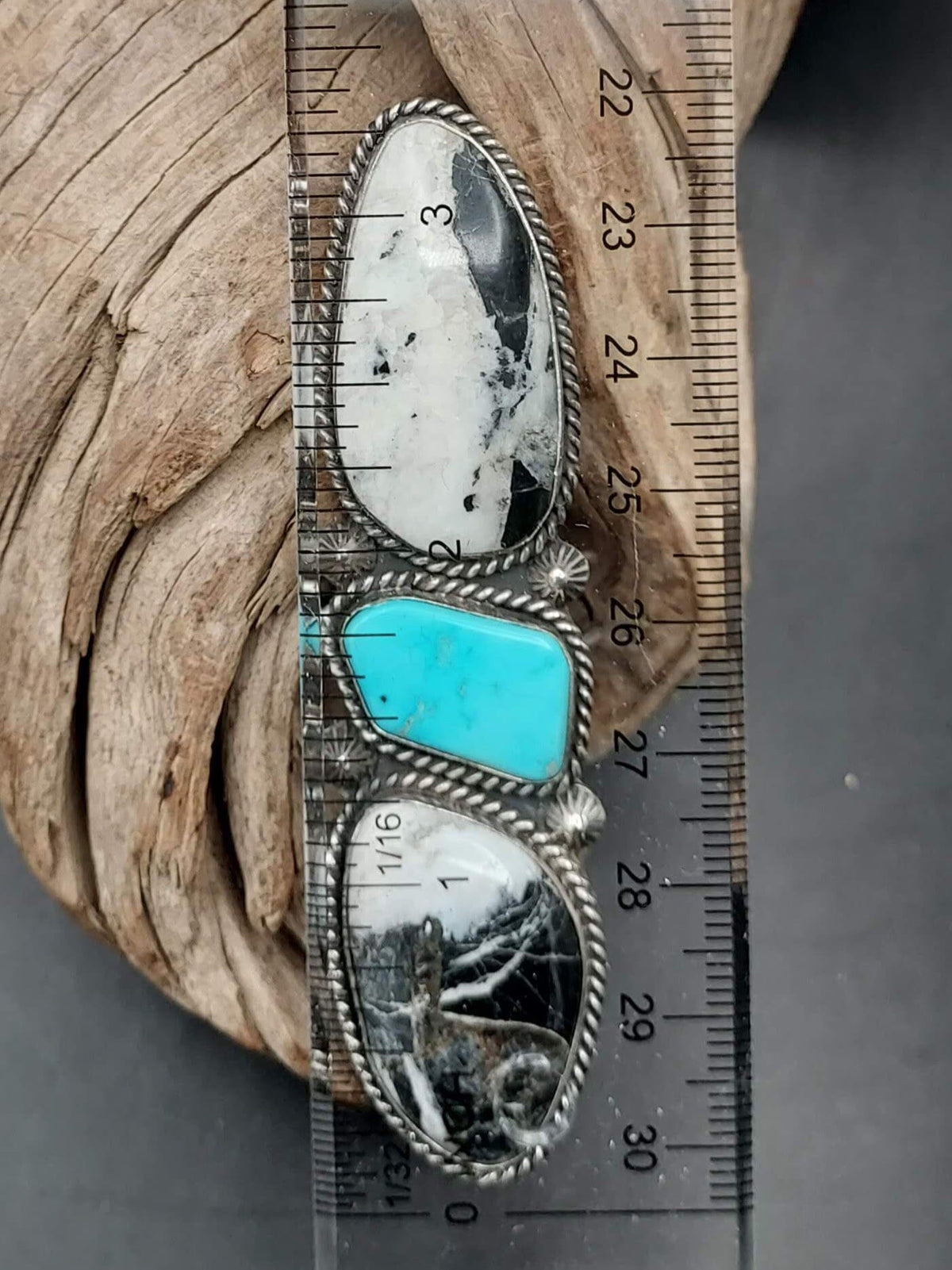 3-Stone White Buffalo &amp; Turquoise Ring (Adjustable) - RGLJ1