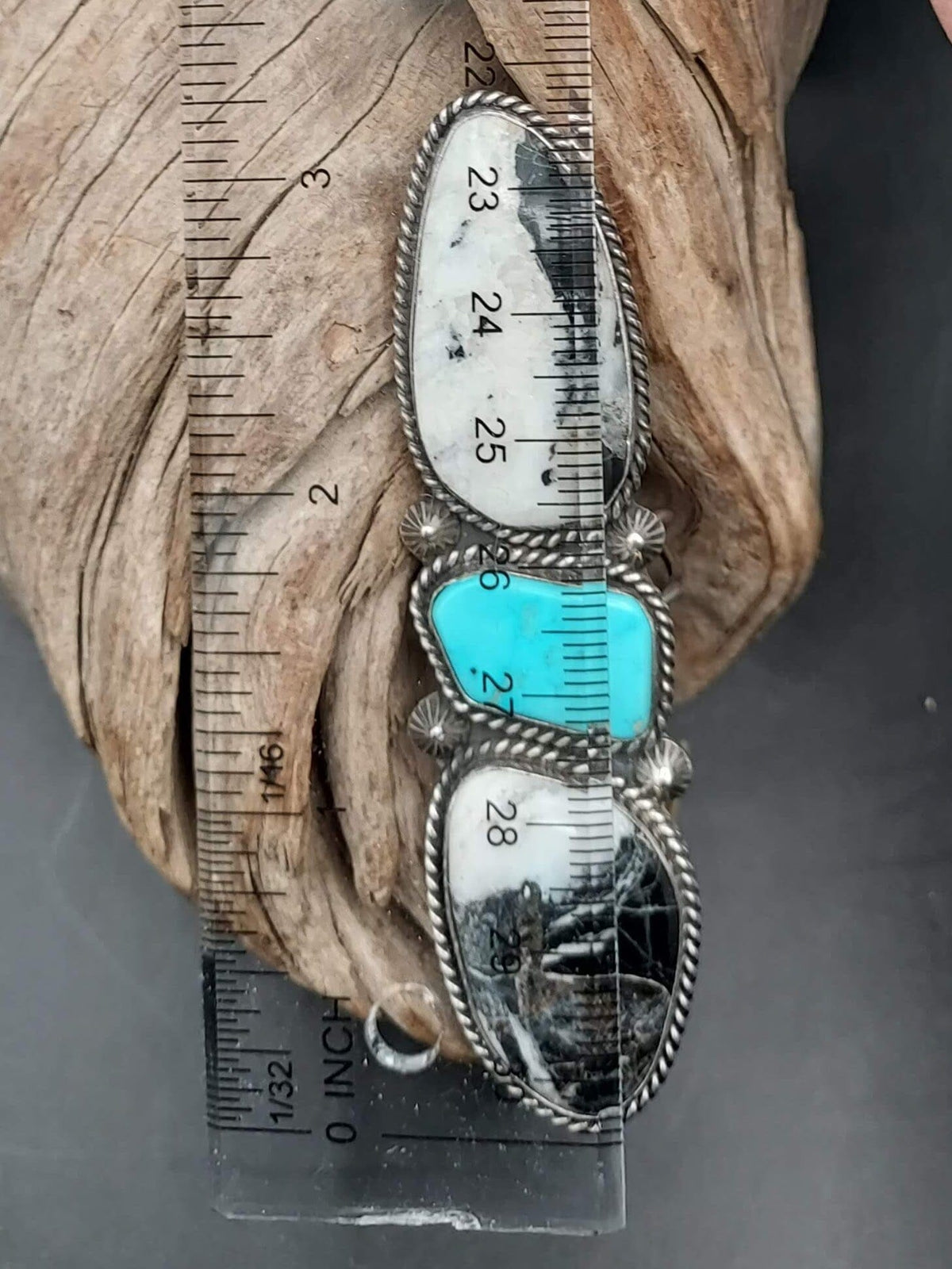 3-Stone White Buffalo &amp; Turquoise Ring (Adjustable) - RGLJ1