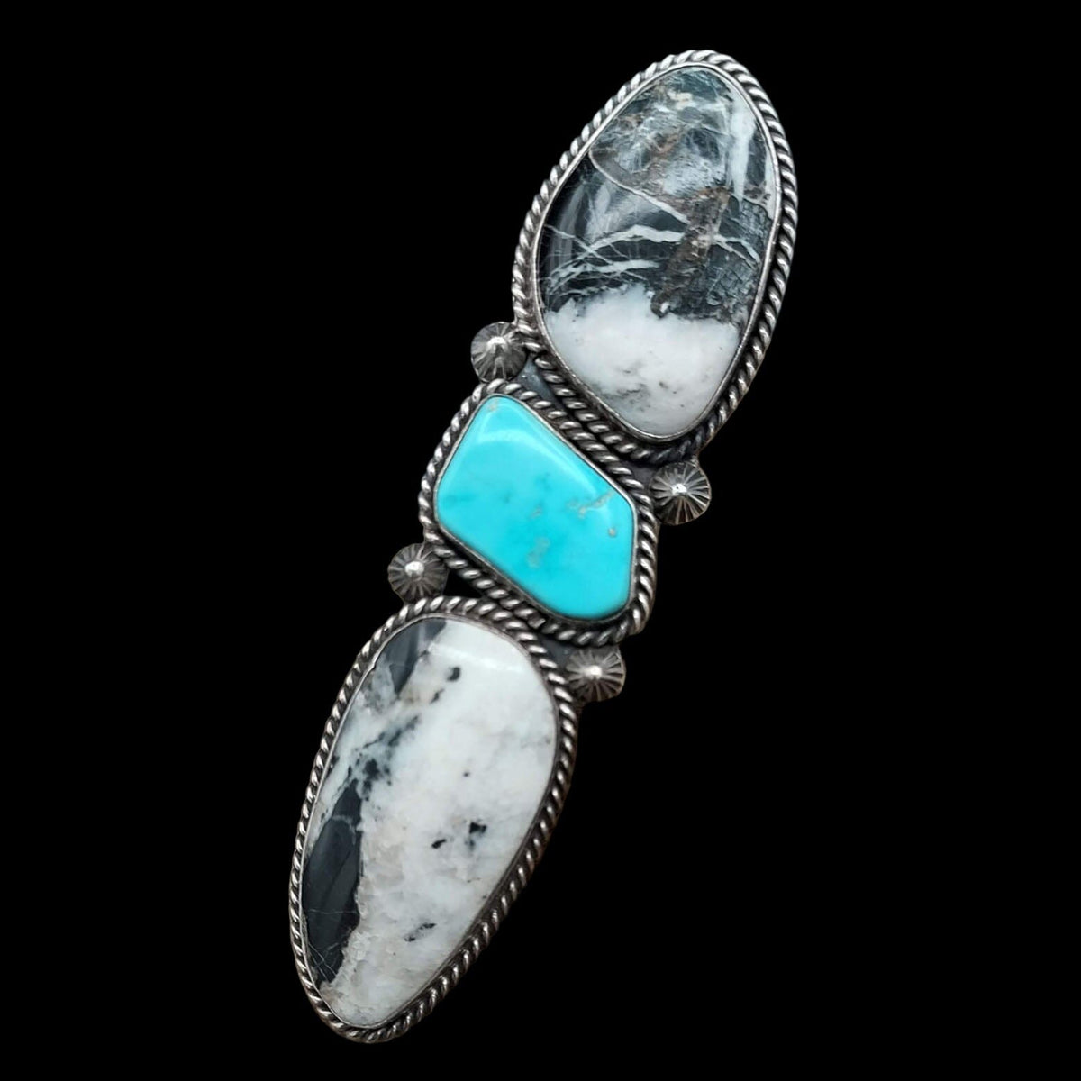 3-Stone White Buffalo &amp; Turquoise Ring (Adjustable) - RGLJ1