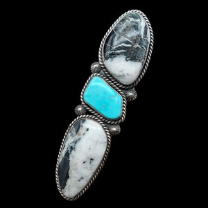 3-Stone White Buffalo &amp; Turquoise Ring (Adjustable) - RGLJ1