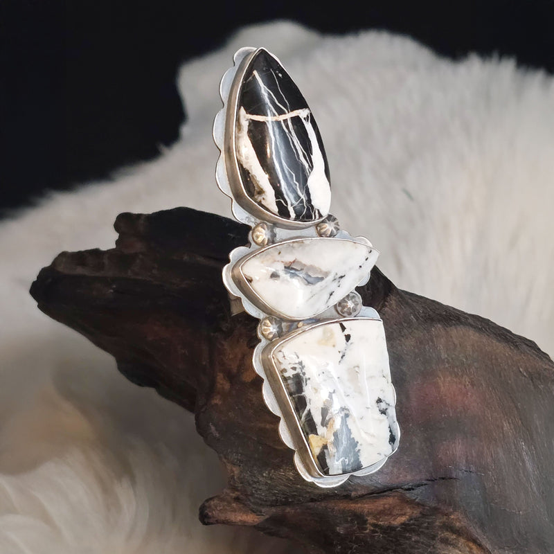 3-Stone White Buffalo Ring - Size 8 - Adjustable - RAZ3