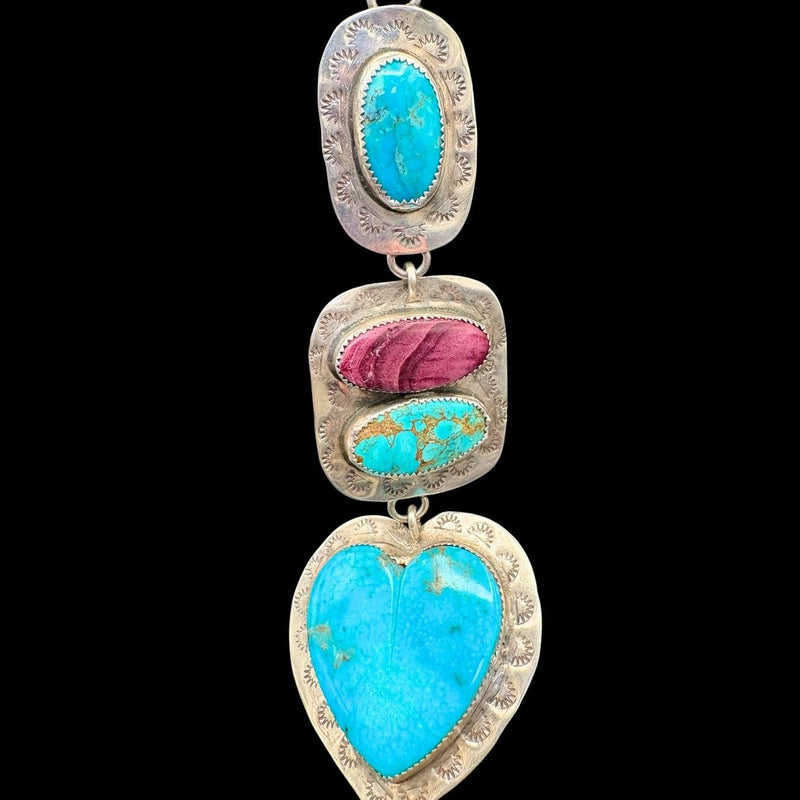 3 Tier Sterling Necklace Turquoise and Purple Spiny w/Heart - NMH67