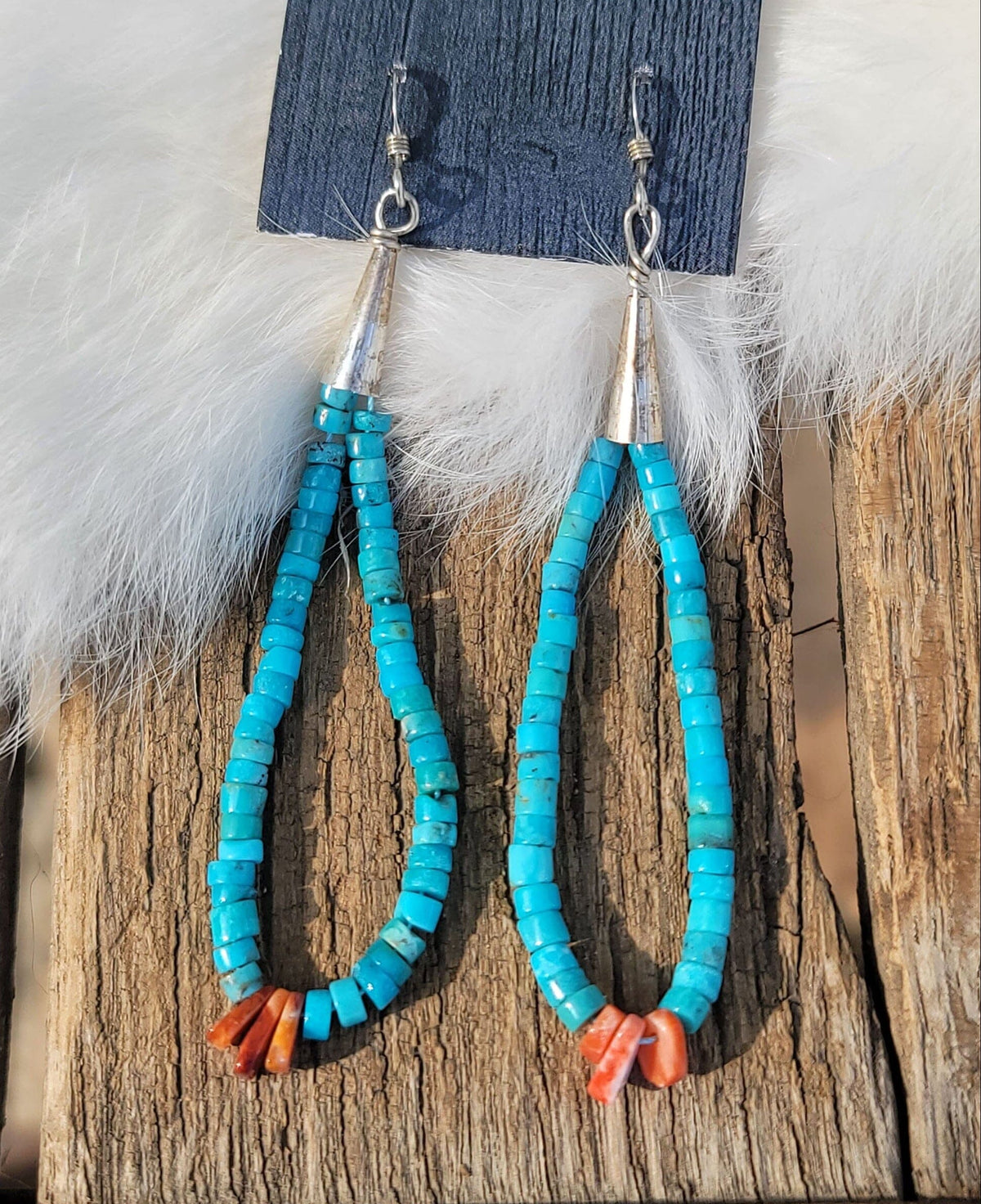 3” Turquoise Loop Earrings w/Spiny Oyster Tips - ESPR11