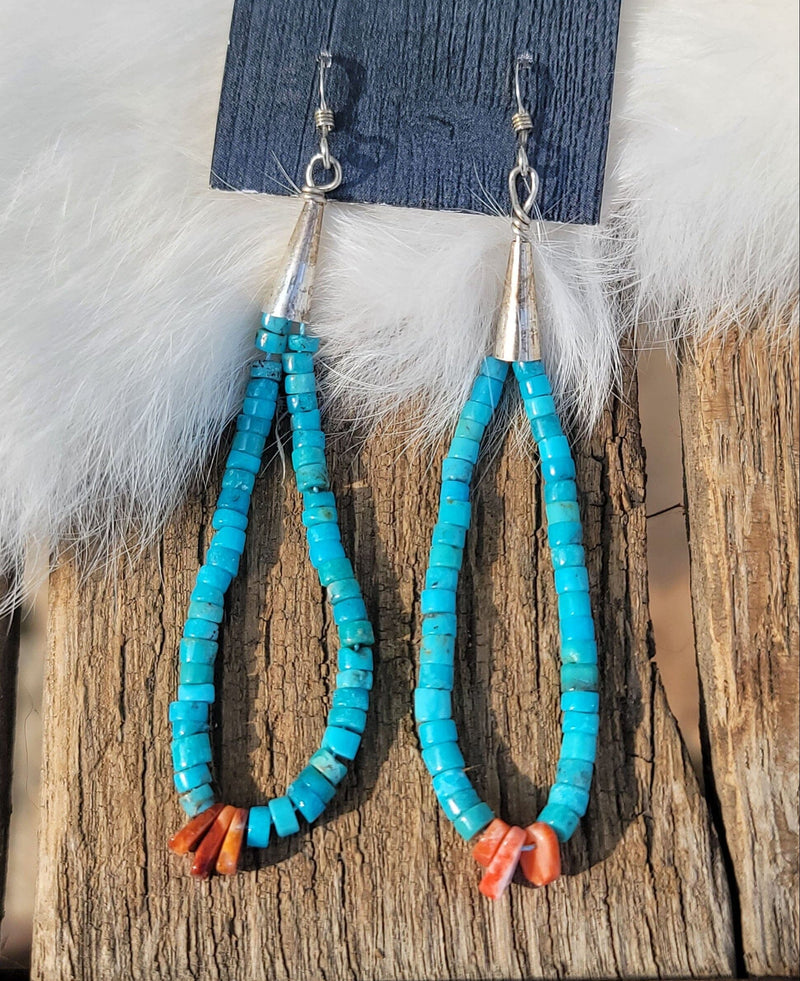 3” Turquoise Loop Earrings w/Spiny Oyster Tips - ESPR11