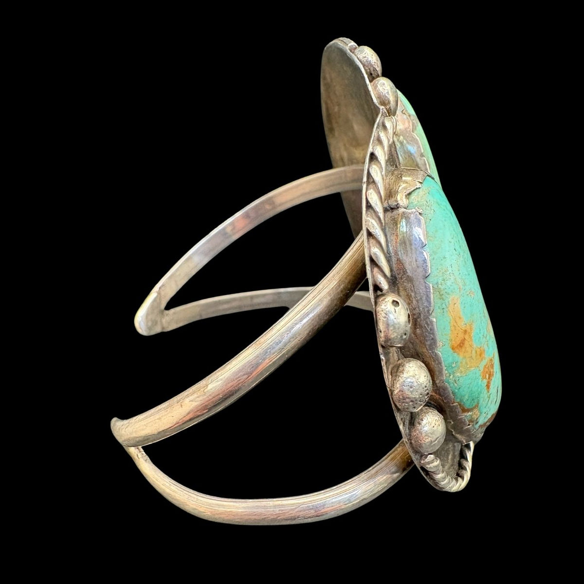 2-Stone Turquoise Cuff/Sterling Feather/Dot Accent Royston - CMH325