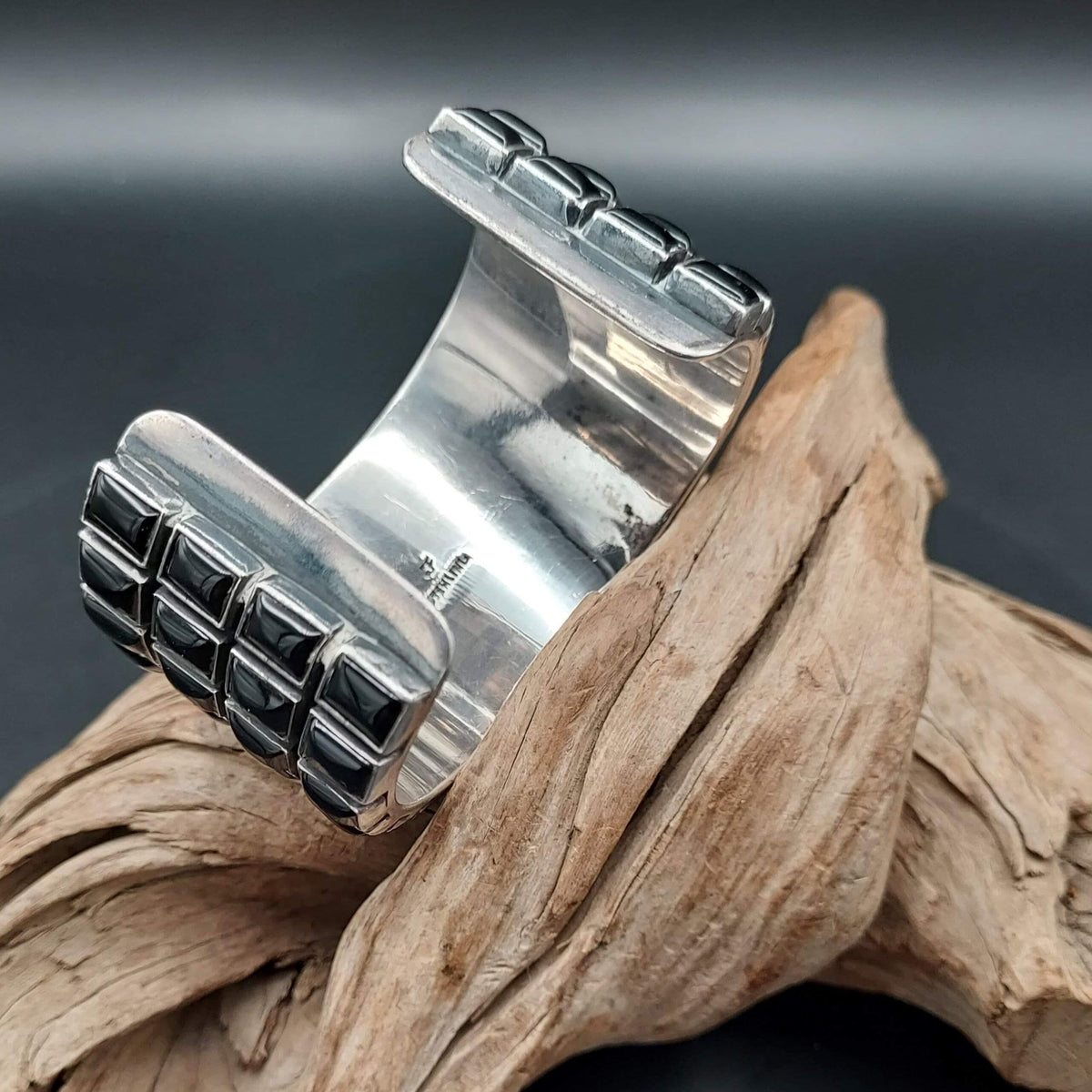 4-Row Black Onyx Statement Cuff – Sterling Silver - CFJ5