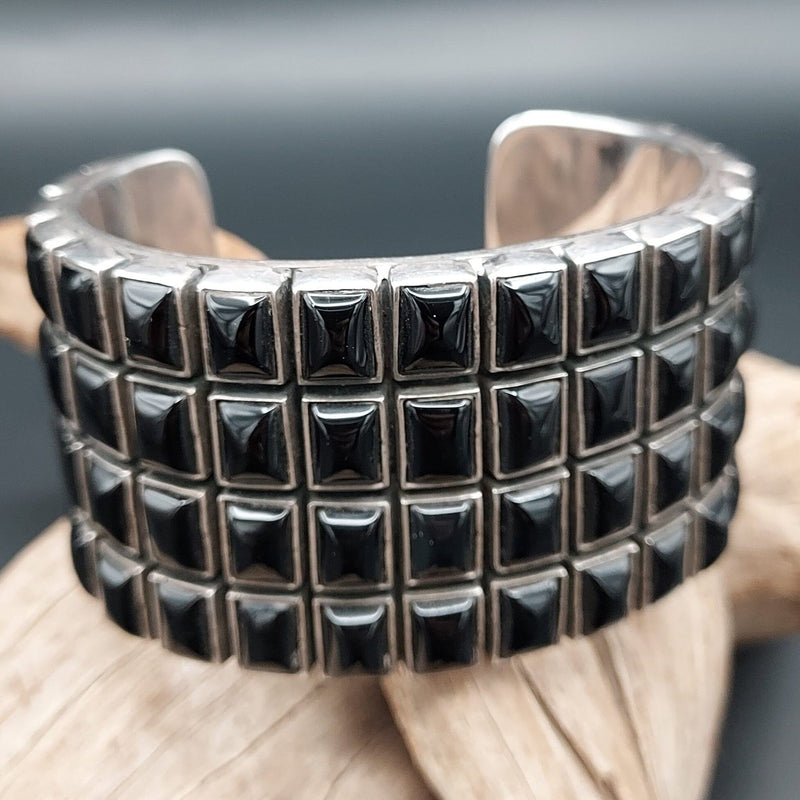 4-Row Black Onyx Statement Cuff – Sterling Silver - CFJ5