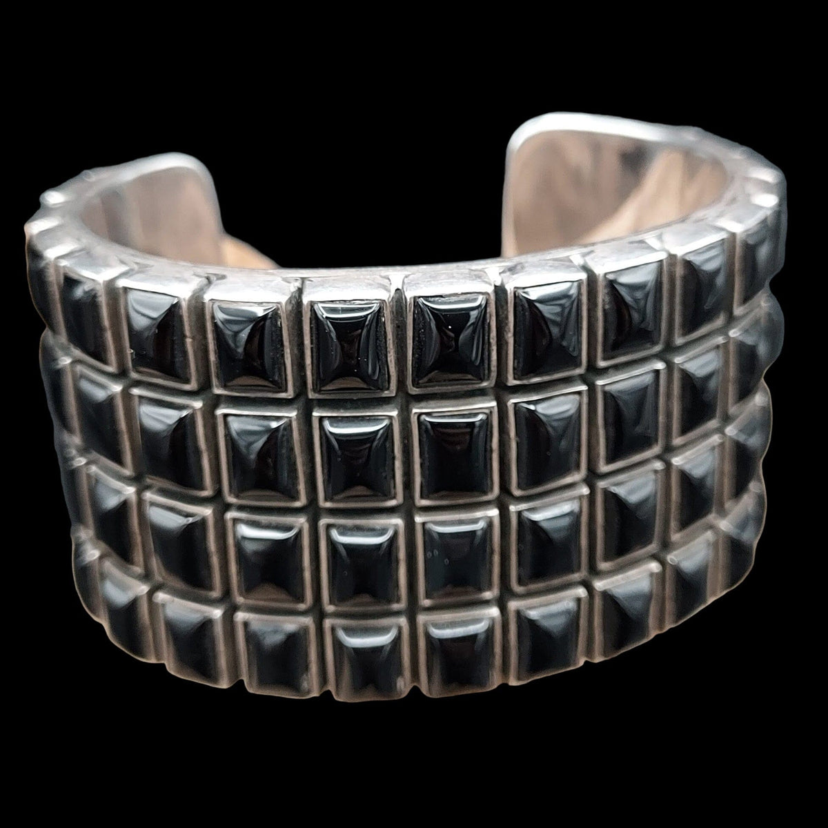 4-Row Black Onyx Statement Cuff – Sterling Silver - CFJ5