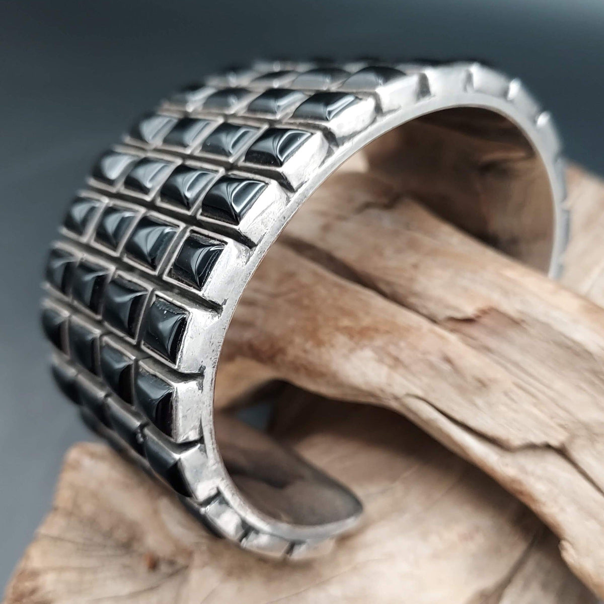 4-Row Black Onyx Statement Cuff – Sterling Silver - CFJ5