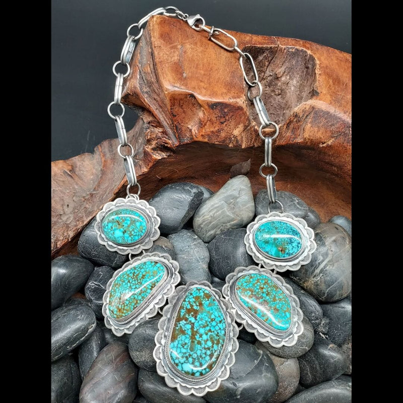 5-Stone Turquoise & Sterling Statement Necklace - NSW84
