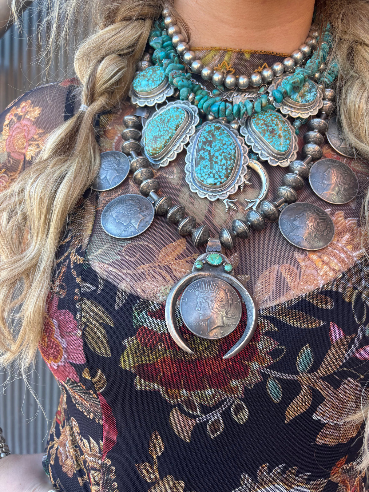 5-Stone Turquoise & Sterling Statement Necklace - NSW84