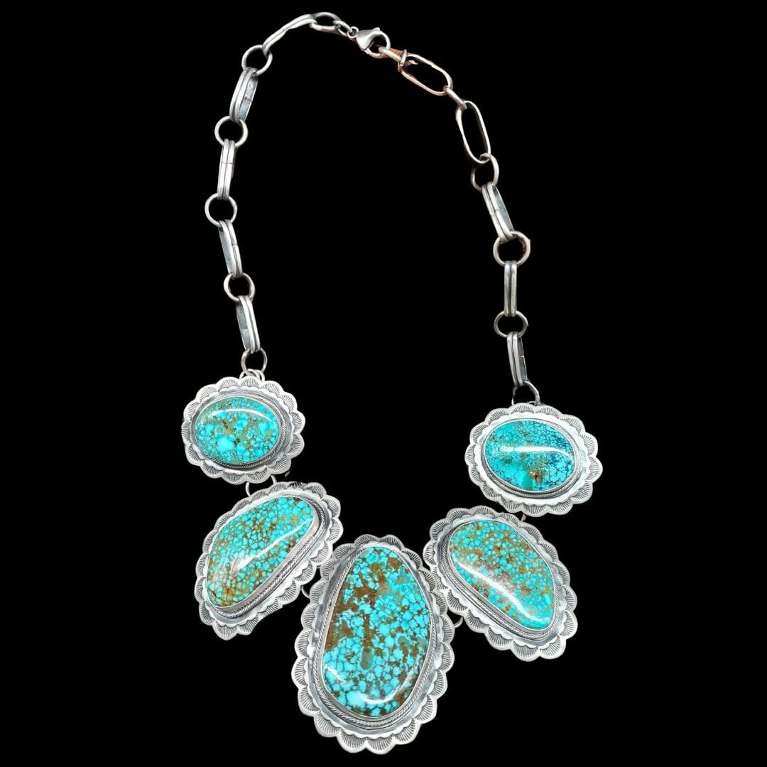 5-Stone Turquoise & Sterling Statement Necklace - NSW84