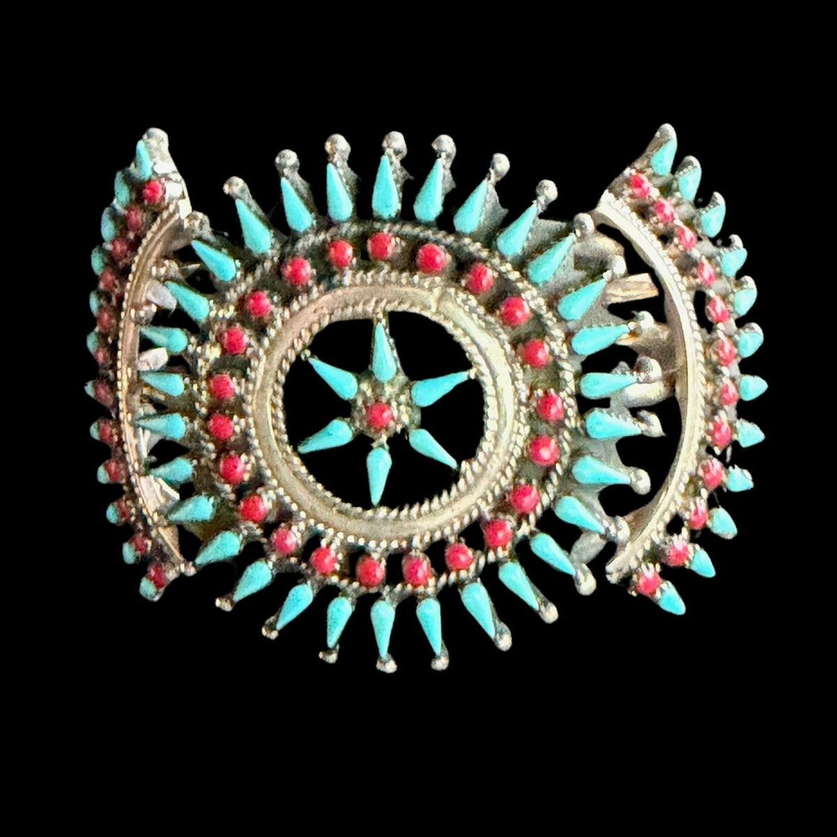 Zuni Inlay Red Coral and Turq Petit Point Cuff - CMH281