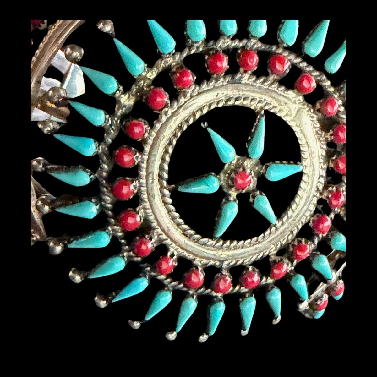 Zuni Inlay Red Coral and Turq Petit Point Cuff - CMH281