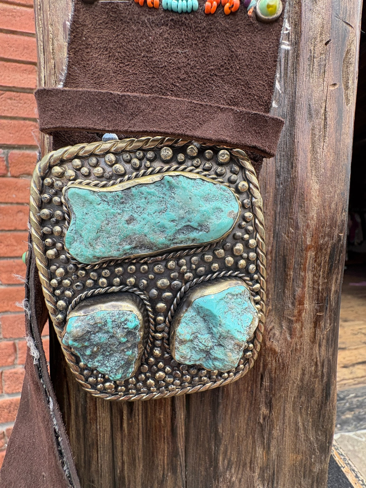 Studded & Beaded Orange and Turquoise Belt with Fringe - BTP2