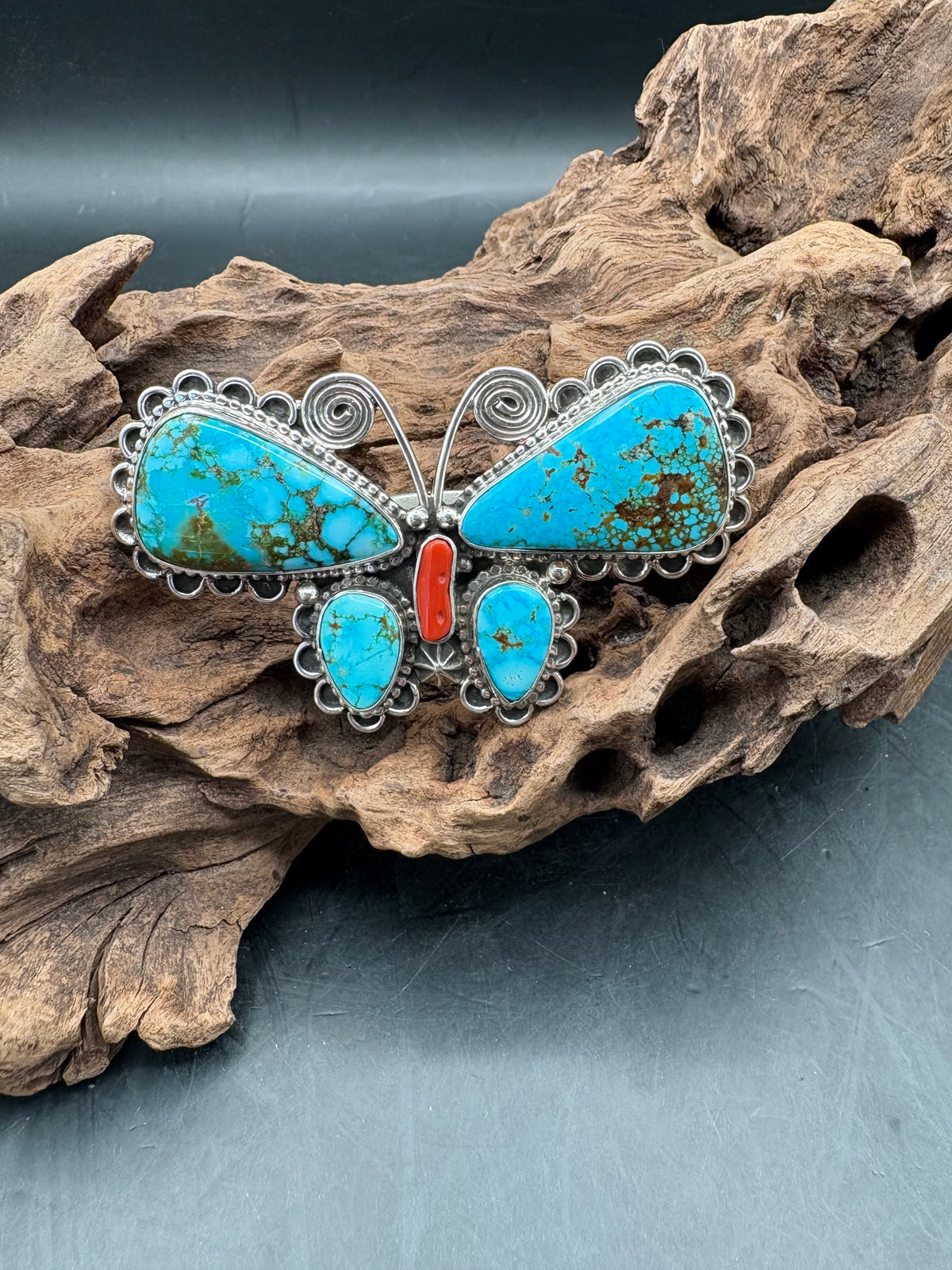 Butterfly Ring Turquoise/Coral/Sterling - RAZ71
