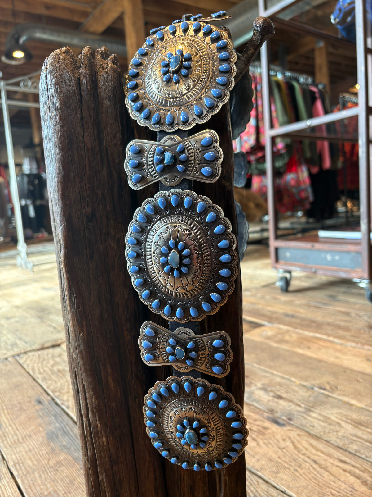 Cornflower Enamel/German Silver Concho Belt - BBAR 40