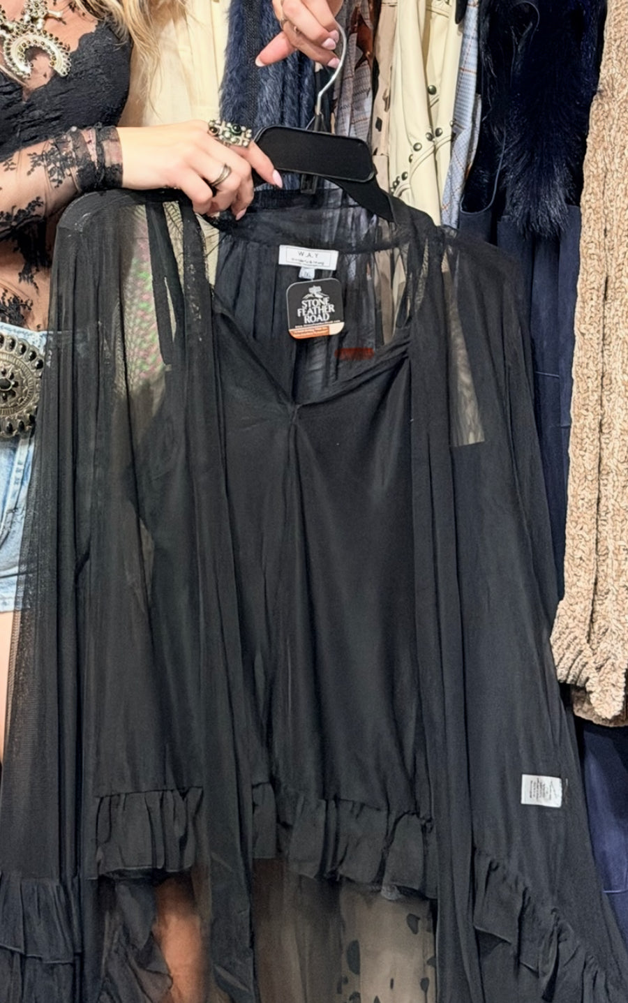 Black Mesh Ruffled Blouse - 4809BK