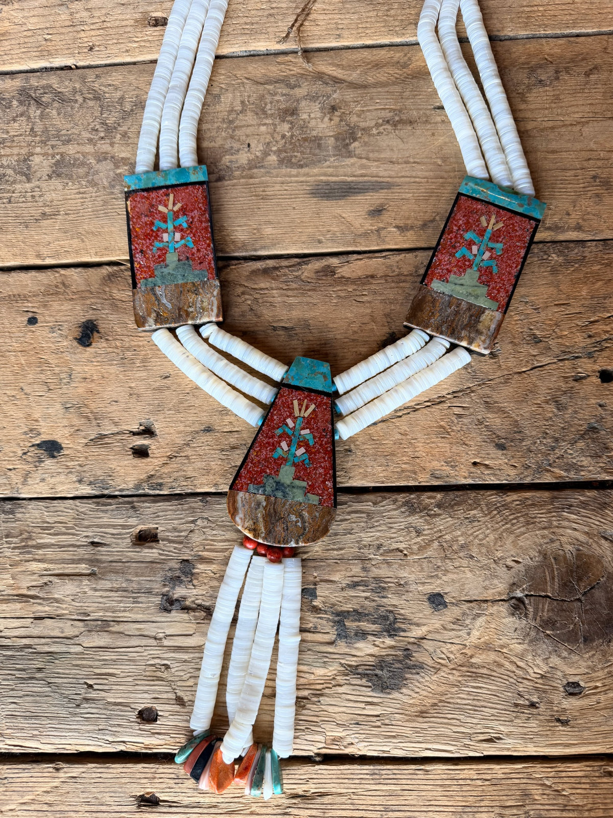 Santo Domingo Mother of Pearl Mosaic Pictoral Necklace - NPD5